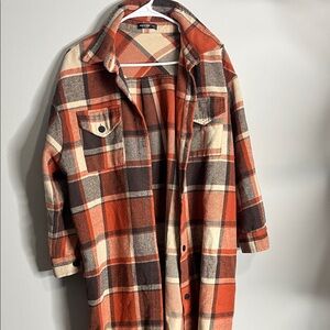 SHEIN Plaid Utility Jacket in Orange and Brown